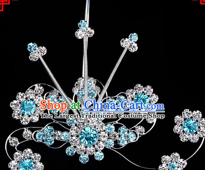 Chinese Handmade Beijing Opera Hair Accessories Traditional Ancient Princess Blue Crystal Hairpins for Women