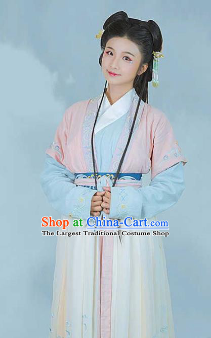 Traditional Chinese Jin Dynasty Palace Lady Embroidered Hanfu Dress Ancient Drama Princess Historical Costume for Women