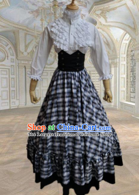 Europe Medieval Traditional Court Maid Costume European Grey Dress for Women