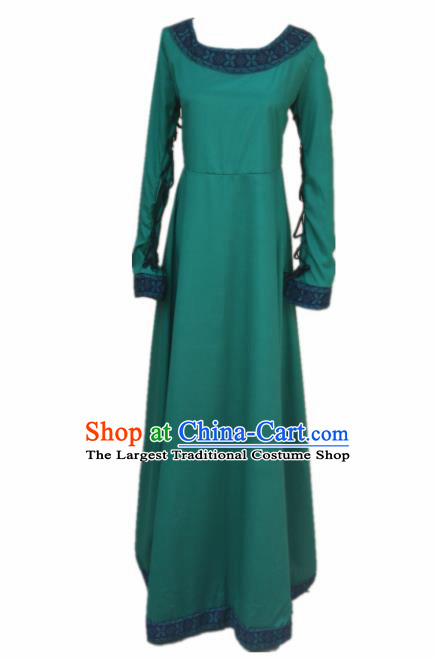 Europe Medieval Traditional Farmwife Costume European Maidservant Green Full Dress for Women
