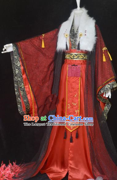 Traditional Chinese Cosplay Royal Highness Red Clothing Ancient Swordsman Wedding Costume for Men