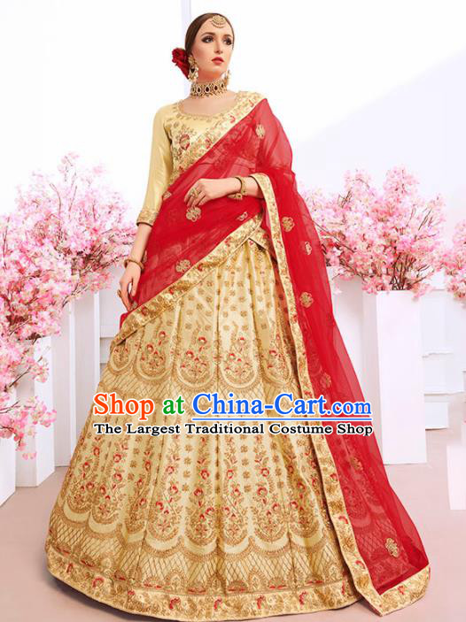 Asian India Traditional Bollywood Golden Sari Dress Indian Court Wedding Bride Costume for Women