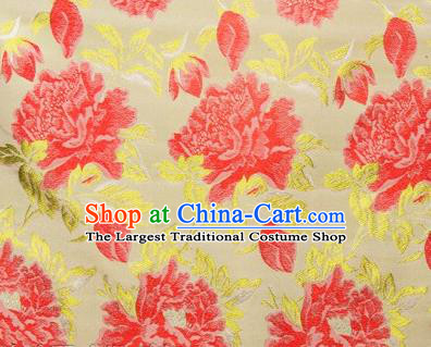 Chinese Traditional Red Peony Pattern Design Brocade Wedding Hanfu Silk Fabric Tang Suit Fabric Material