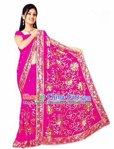 Indian Traditional Rosy Sari Dress Asian India Bollywood Royal Princess Embroidered Costume for Women