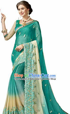 Indian Traditional Green Sari Dress Asian India Bollywood Royal Princess Embroidered Costume for Women