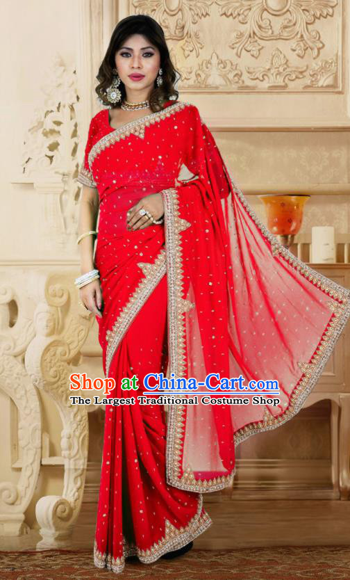 Indian Traditional Court Red Sari Dress Asian India Bollywood Royal Princess Costume for Women
