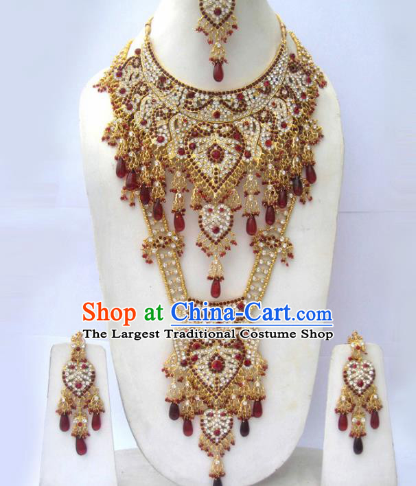 Traditional Indian Wedding Jewelry Accessories Bollywood Necklace Earrings and Hair Clasp for Women