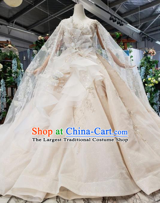 Top Grade Customize Bride Champagne Full Dress Court Princess Wedding Costume for Women