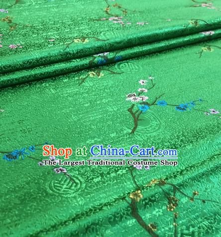 Chinese Traditional Hanfu Silk Fabric Classical Plum Blossom Pattern Design Green Brocade Tang Suit Fabric Material
