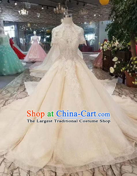 Customize Handmade Princess White Lace Trailing Dress Wedding Court Bride Costume for Women