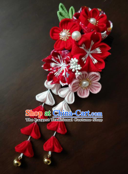Traditional Japan Geisha Red Sakura Hair Claw Japanese Kimono Hair Accessories for Women