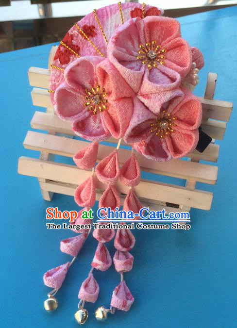 Traditional Japan Pink Sakura Fan Tassel Hair Claw Japanese Kimono Hair Accessories for Women