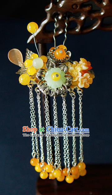 China Ancient Princess Yellow Flowers Tassel Hairpins Chinese Traditional Hanfu Hair Clip Hair Accessories for Women