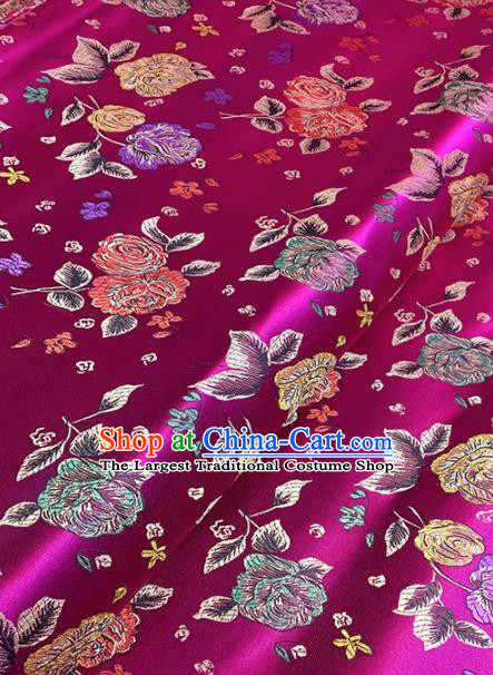 Asian Chinese Traditional Roses Pattern Design Rosy Brocade Fabric Silk Fabric Chinese Fabric Asian Material