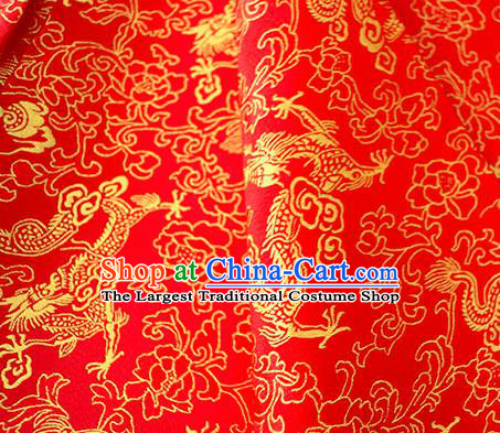 Asian Chinese Traditional Twine Dragon Pattern Design Red Brocade Fabric Silk Fabric Chinese Fabric Asian Material