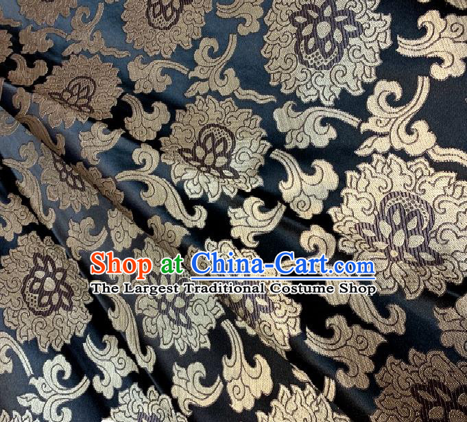 Asian Chinese Traditional Buddhism Lotus Pattern Design Black Brocade Fabric Silk Fabric Chinese Fabric Asian Material