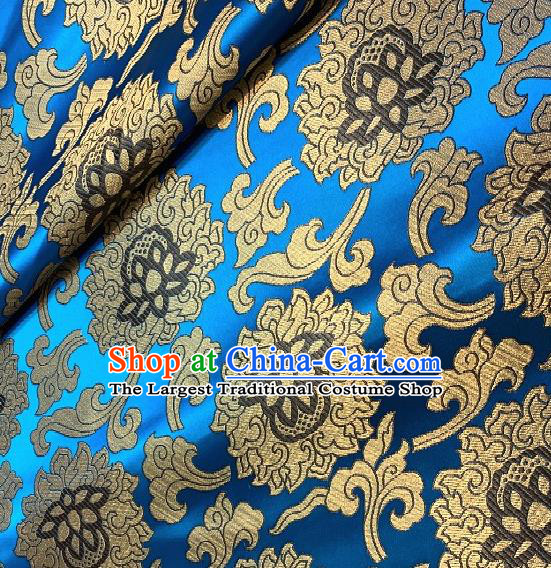 Asian Chinese Traditional Buddhism Lotus Pattern Design Blue Brocade Fabric Silk Fabric Chinese Fabric Asian Material