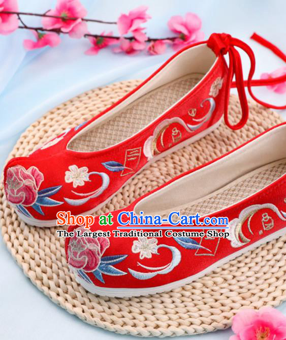 Chinese Traditional Hanfu Shoes Ancient Princess Wedding Red Embroidered Shoes National Cloth Shoes for Women