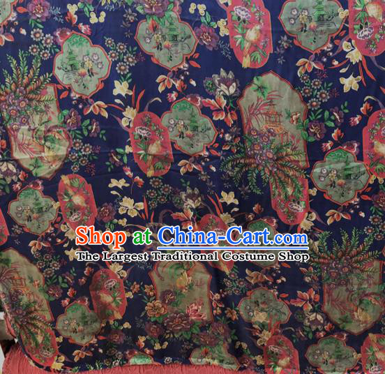 Chinese Traditional Orchid Pattern Design Blue Satin Watered Gauze Brocade Fabric Asian Silk Fabric Material