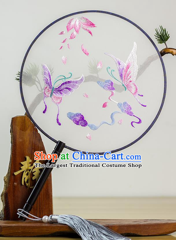 Chinese Traditional Hanfu Embroidered Butterfly Palace Fans Ancient Princess Dance Silk Round Fan for Women