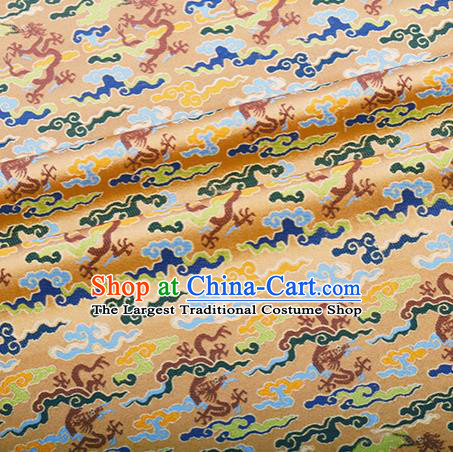 Chinese Traditional Hanfu Silk Fabric Classical Cloud Dragon Pattern Design Light Golden Brocade Tang Suit Fabric Material