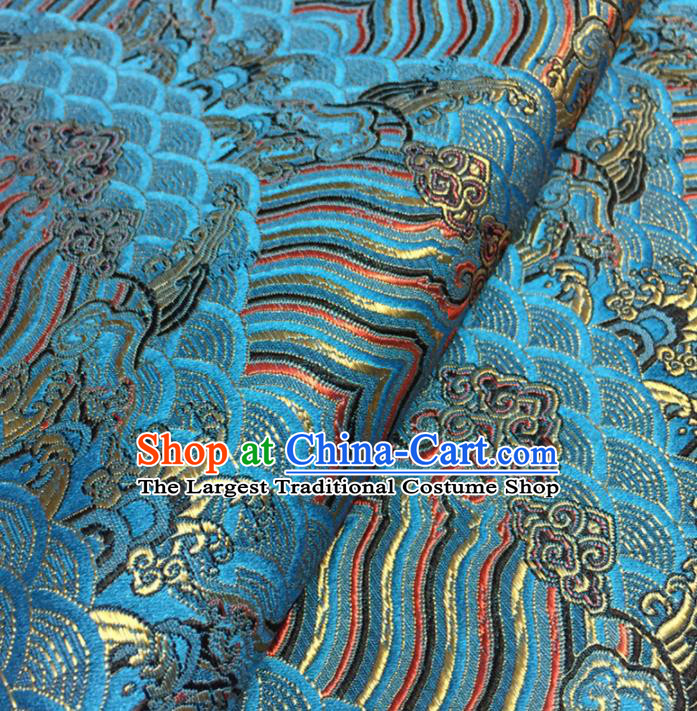 Chinese Traditional Sea Wave Pattern Design Light Blue Brocade Fabric Asian Silk Fabric Chinese Fabric Material
