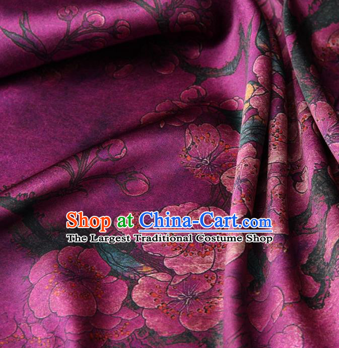 Chinese Traditional Peach Flowers Pattern Design Purple Satin Watered Gauze Brocade Fabric Asian Silk Fabric Material