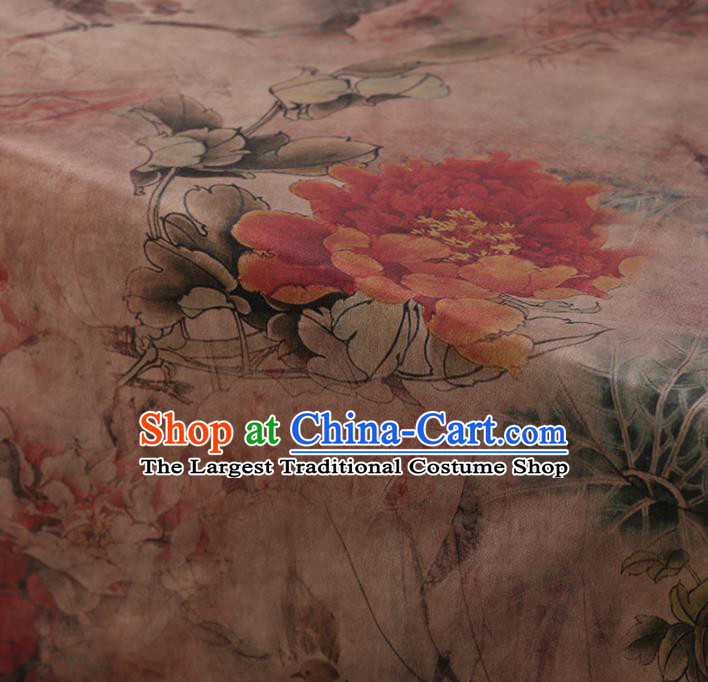 Chinese Traditional Peony Pattern Design Pink Satin Watered Gauze Brocade Fabric Asian Silk Fabric Material