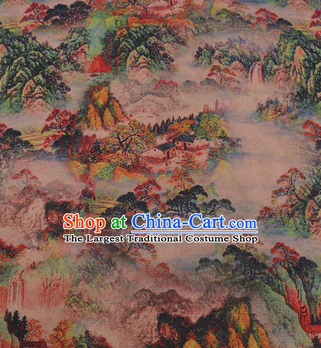 Traditional Chinese Satin Classical Landscape Pattern Design Watered Gauze Brocade Fabric Asian Silk Fabric Material