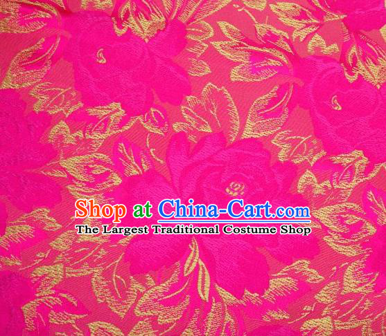 Chinese Classical Peony Flowers Pattern Design Rosy Brocade Asian Traditional Hanfu Silk Fabric Tang Suit Fabric Material