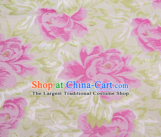 Chinese Classical Rosy Peony Flowers Pattern Design Brocade Asian Traditional Hanfu Silk Fabric Tang Suit Fabric Material