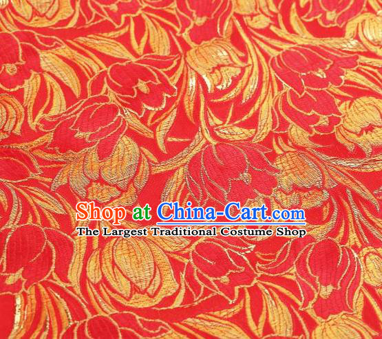 Chinese Classical Tulip Pattern Design Red Brocade Asian Traditional Hanfu Silk Fabric Tang Suit Fabric Material