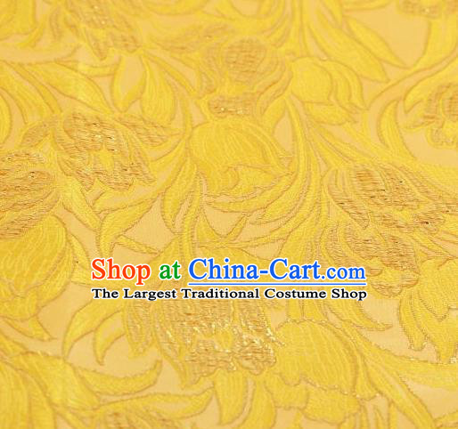 Chinese Classical Tulip Pattern Design Yellow Brocade Asian Traditional Hanfu Silk Fabric Tang Suit Fabric Material