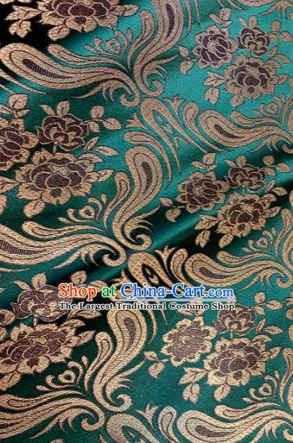 Chinese Classical Birdfoot Pattern Design Green Brocade Drapery Asian Traditional Tang Suit Silk Fabric Material