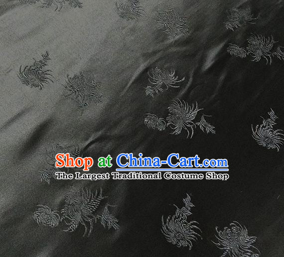 Traditional Chinese Classical Chrysanthemum Pattern Design Fabric Black Brocade Tang Suit Satin Drapery Asian Silk Material