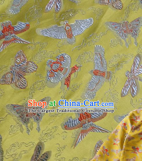 Traditional Chinese Classical Kites Pattern Design Fabric Yellow Brocade Tang Suit Satin Drapery Asian Silk Material