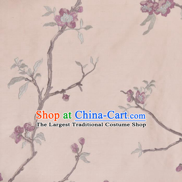 Traditional Chinese Classical Embroidered Plum Blossom Pattern Design Fabric Pink Brocade Tang Suit Satin Drapery Asian Silk Material