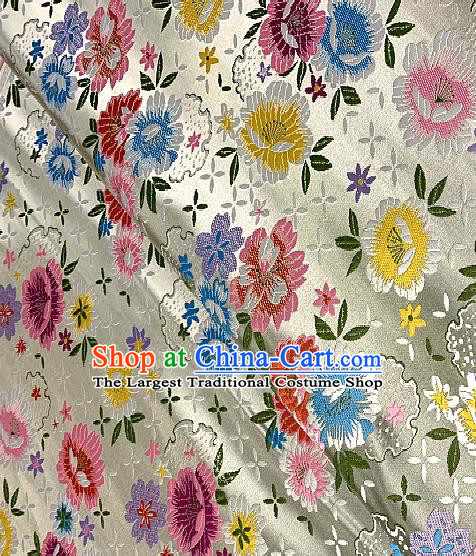 Chinese Traditional White Brocade Classical Peony Pattern Design Satin Drapery Asian Tang Suit Silk Fabric Material