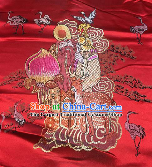Red Brocade Traditional Chinese Classical Longevity God Pattern Design Satin Drapery Asian Tang Suit Silk Fabric Material