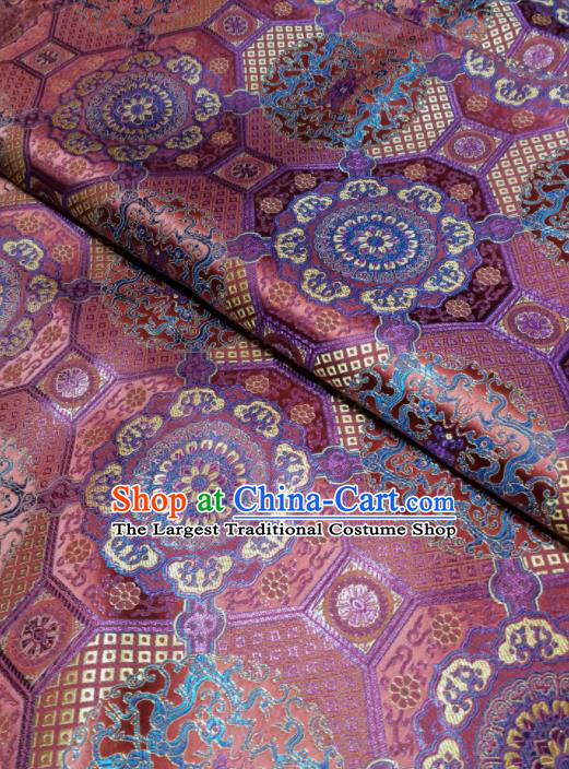 Asian Chinese Classical Pattern Design Violet Brocade Fabric Traditional Tang Suit Satin Drapery Silk Material