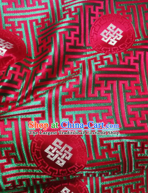 Asian Chinese Classical Lucky Knots Pattern Design Purplish Red Brocade Fabric Traditional Tang Suit Satin Drapery Silk Material