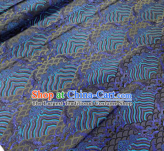 Traditional Chinese Classical Waves Pattern Design Fabric Royalblue Brocade Tang Suit Satin Drapery Asian Silk Material