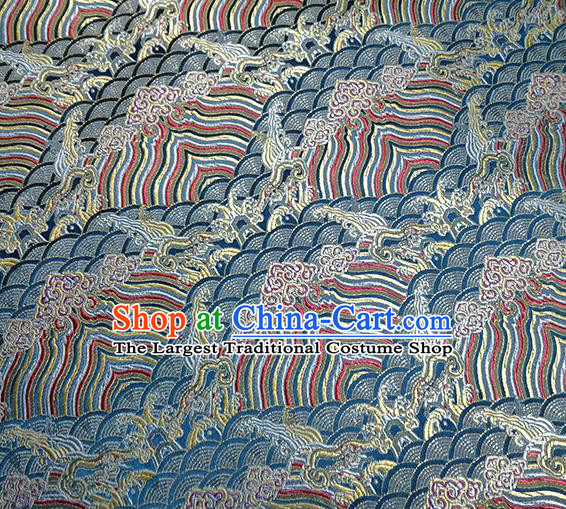 Traditional Chinese Classical Waves Pattern Design Fabric Lake Blue Brocade Tang Suit Satin Drapery Asian Silk Material