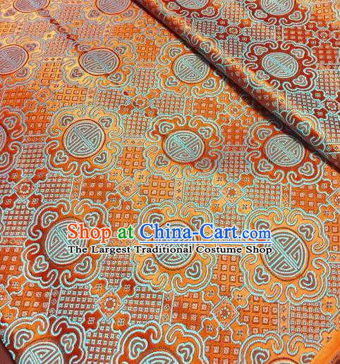 Asian Chinese Orange Satin Classical Pattern Design Brocade Mongolian Robe Fabric Traditional Drapery Silk Material