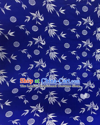 Asian Chinese Dress Royalblue Satin Classical Leaf Pattern Design Brocade Fabric Traditional Drapery Silk Material