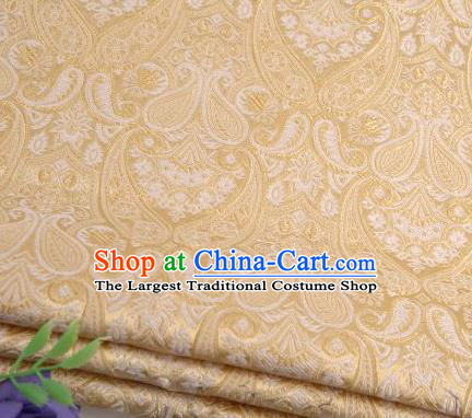 Asian Chinese Fabric Yellow Satin Classical Loguat Pattern Design Brocade Traditional Drapery Silk Material