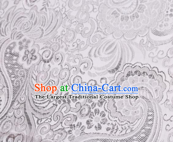 Asian Chinese Fabric White Satin Classical Pattern Design Brocade Traditional Drapery Silk Material