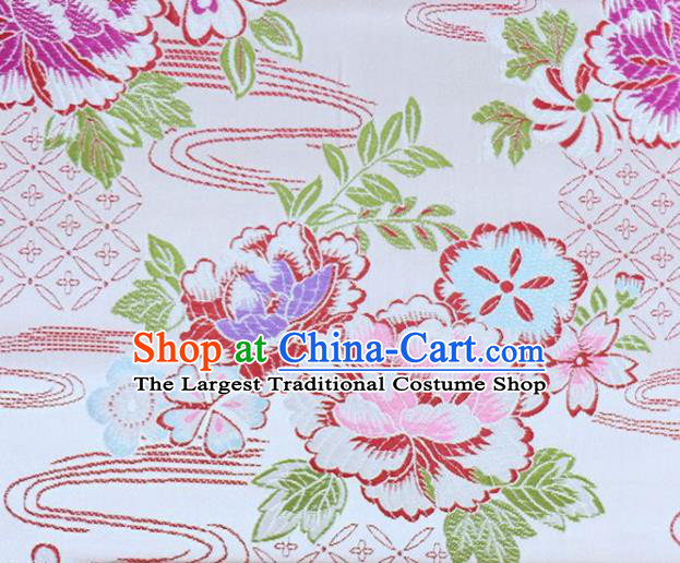 Asian Chinese Fabric White Satin Classical Peony Pattern Design Brocade Traditional Drapery Silk Material