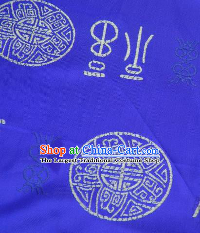 Asian Chinese Royalblue Satin Fabric Classical Lucky Character Pattern Design Brocade Traditional Drapery Silk Material
