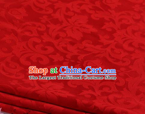 Asian Chinese Classical Chrysanthemum Leaf Pattern Design Red Satin Fabric Brocade Traditional Drapery Silk Material